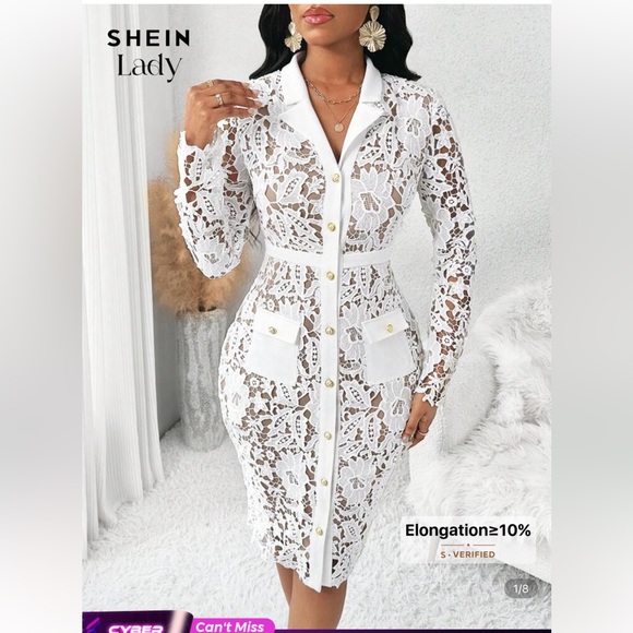 Elegant White Lace Button-Down Dress - Picture 2 of 10